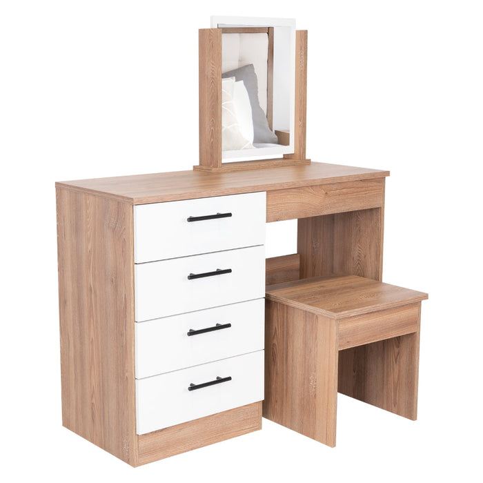 Mueble Tocador Wesley, Fresno Europeo y Blanco, Cuatro Cajones Para Ubicar Maquillaje