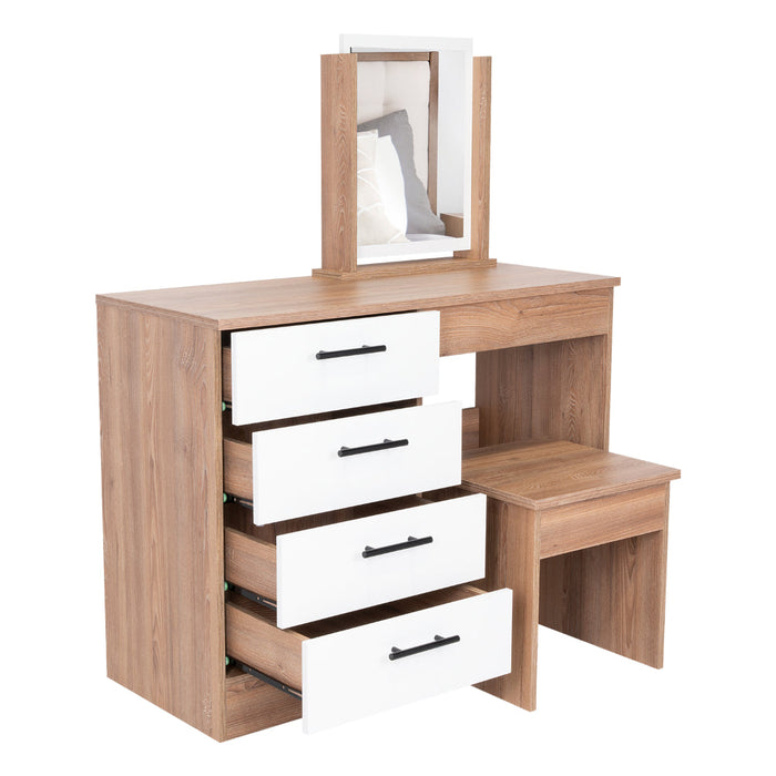 Mueble Tocador Wesley, Fresno Europeo y Blanco, Cuatro Cajones Para Ubicar Maquillaje