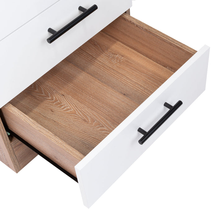 Mueble Tocador Wesley, Fresno Europeo y Blanco, Cuatro Cajones Para Ubicar Maquillaje
