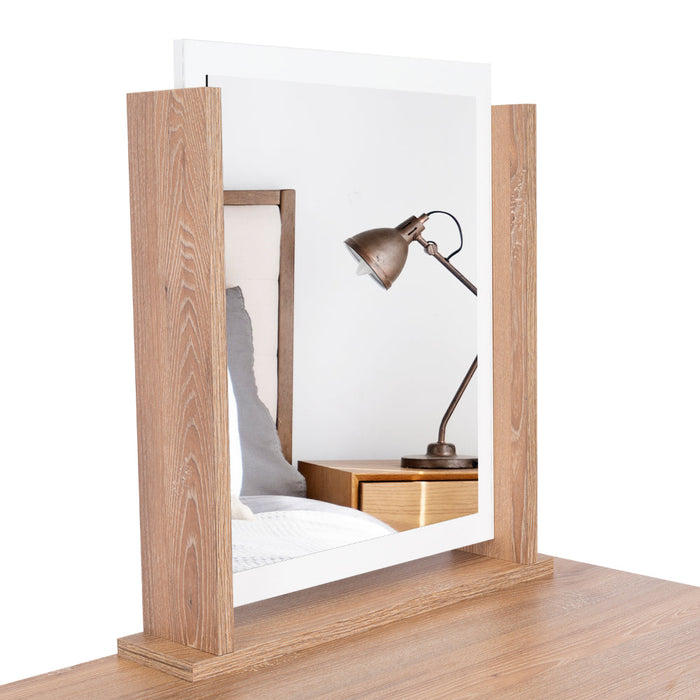 Mueble Tocador Wesley, Fresno Europeo y Blanco, Cuatro Cajones Para Ubicar Maquillaje
