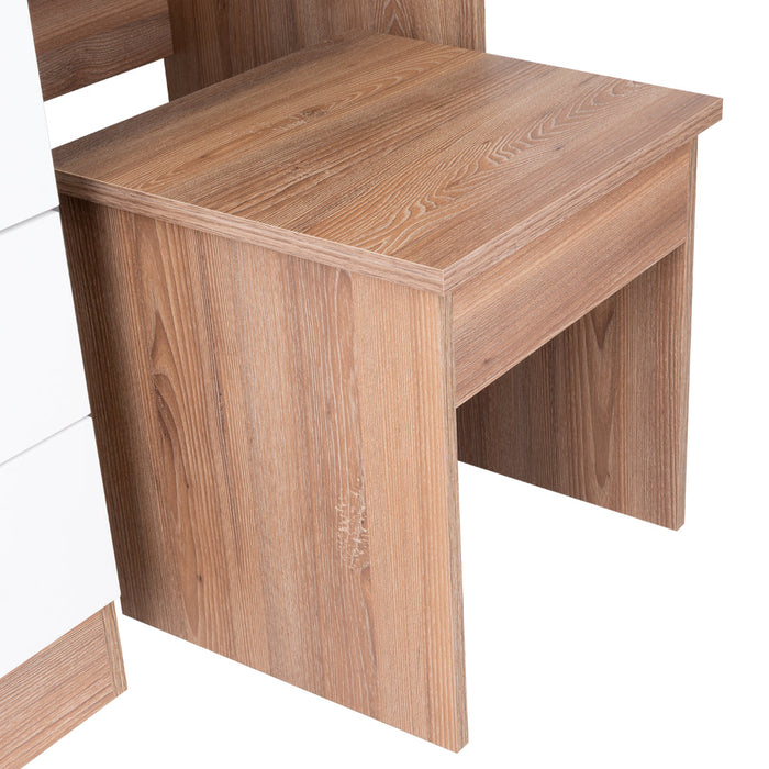 Mueble Tocador Wesley, Fresno Europeo y Blanco, Cuatro Cajones Para Ubicar Maquillaje