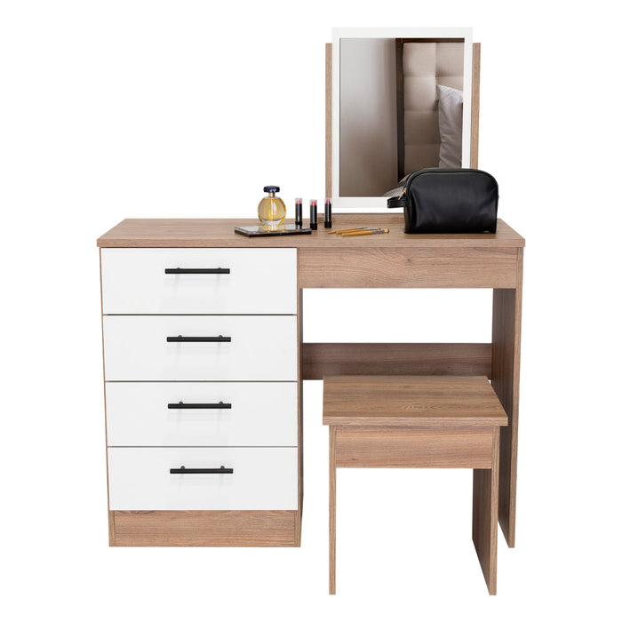 Mueble Tocador Wesley, Fresno Europeo y Blanco, Cuatro Cajones Para Ubicar Maquillaje
