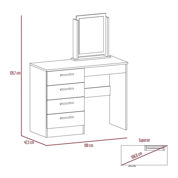 Mueble Tocador Wesley, Cartagena y Blanco, Espacio Para Ubicar Maquillaje