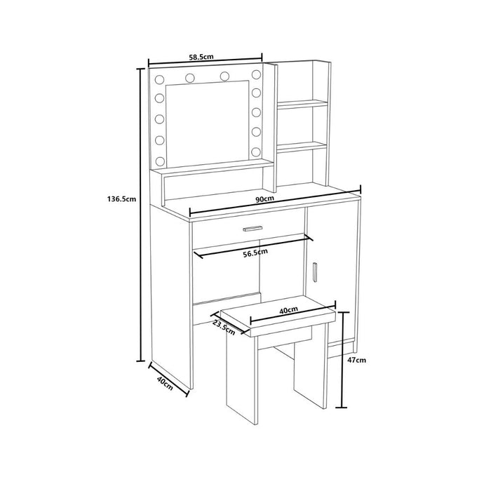 Tocador con Luces Led Aura, Blanco Mate, Incluye la Silla