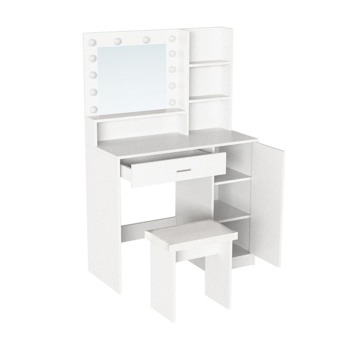 Tocador con Luces Led Aura, Blanco Mate, Incluye la Silla