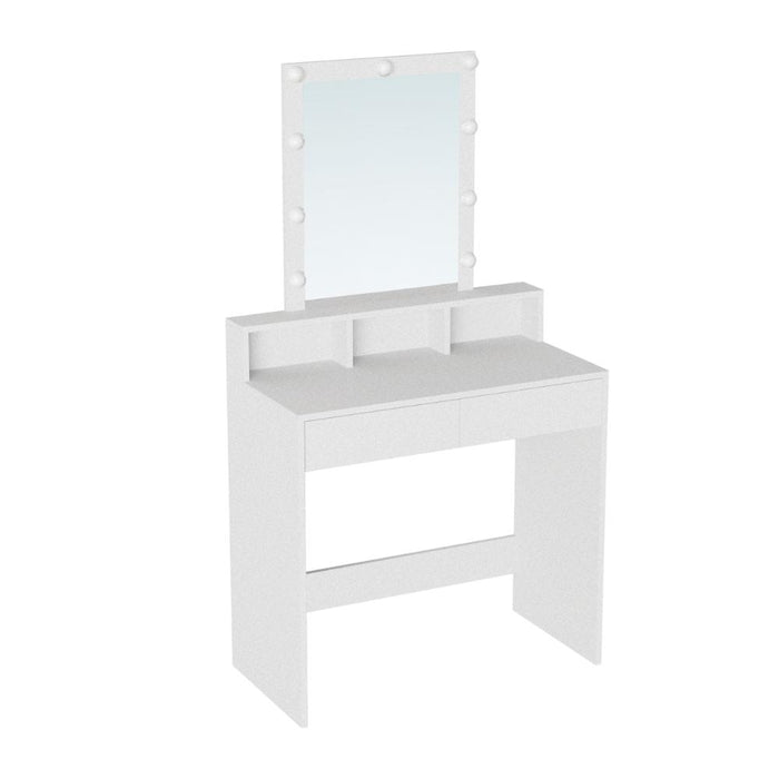 Tocador con Luces Led Elena, Blanco Mate, con dos cajones