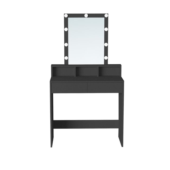 Tocador con Luces Led Elena, Negro Mate, con dos cajones