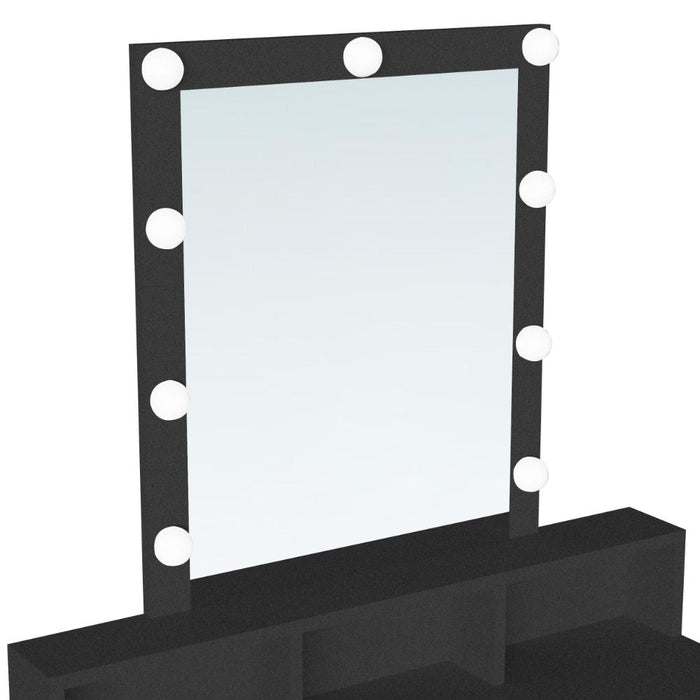 Tocador con Luces Led Elena, Negro Mate, con dos cajones