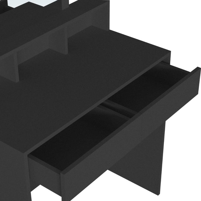 Tocador con Luces Led Elena, Negro Mate, con dos cajones