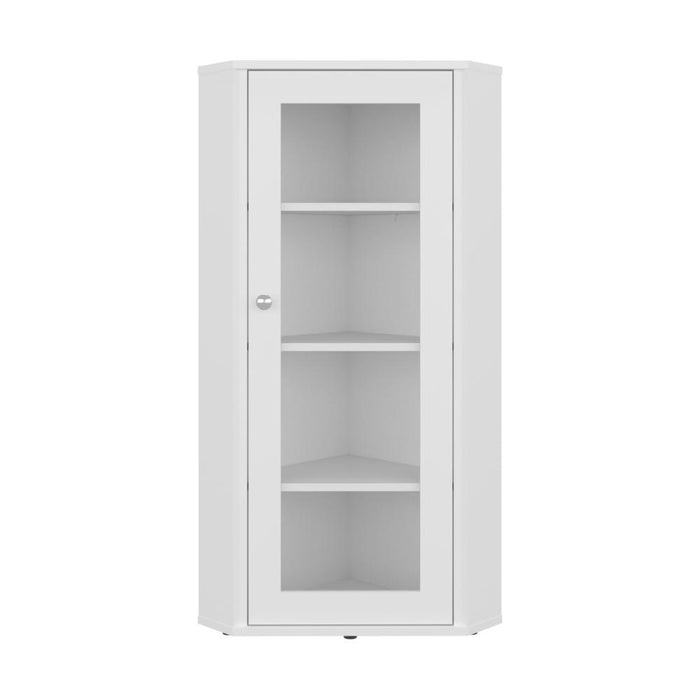 Vitrina Esquinera Genova, Blanco, con una puerta y cuatro entrepaños