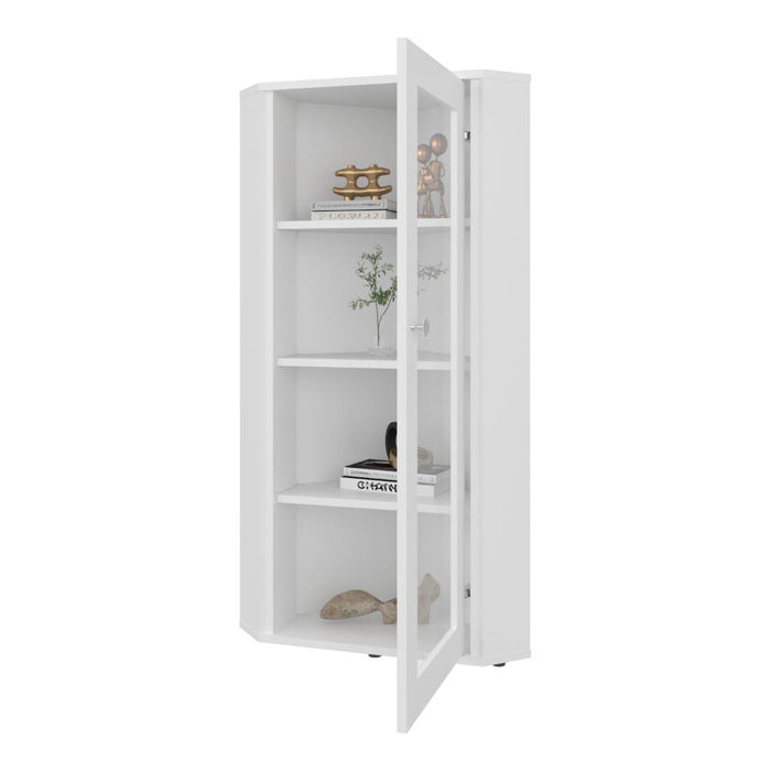 Vitrina Esquinera Genova, Kronos Blanco, con una puerta y cuatro entrepaños  ZF