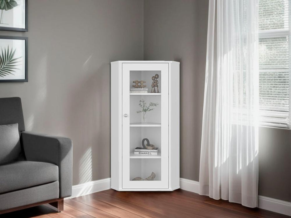 Vitrina Esquinera Genova, Blanco, con una puerta y cuatro entrepaños