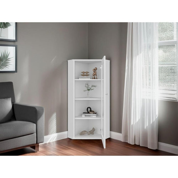 Vitrina Esquinera Genova, Kronos Blanco, con una puerta y cuatro entrepaños  ZF