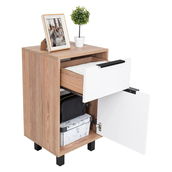 Mesa de Noche Wesley, Fresno Europeo y Blanco, con Una Puerta y Un Cajón Organizador