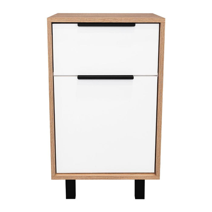 Mesa de Noche Wesley, Fresno Europeo y Blanco, con Una Puerta y Un Cajón Organizador
