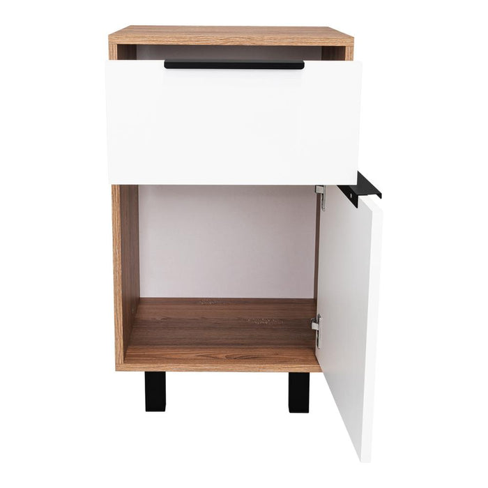 Mesa de Noche Wesley, Fresno Europeo y Blanco, con Una Puerta y Un Cajón Organizador