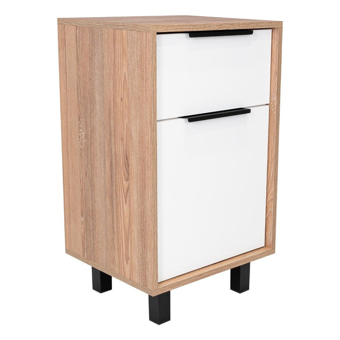 Mesa de Noche Wesley, Fresno Europeo y Blanco, con Una Puerta y Un Cajón Organizador