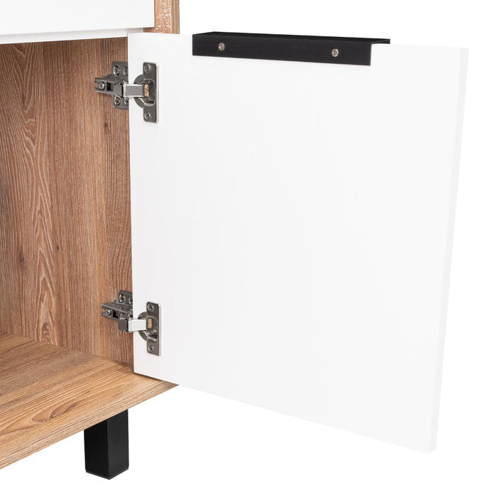 Mesa de Noche Wesley, Fresno Europeo y Blanco, con Una Puerta y Un Cajón Organizador