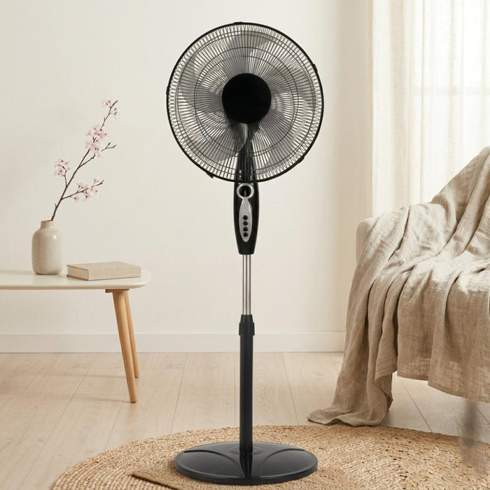 Ventilador Regency 16, Negro, en Pedestal, con Temporizador y 3 Velocidades