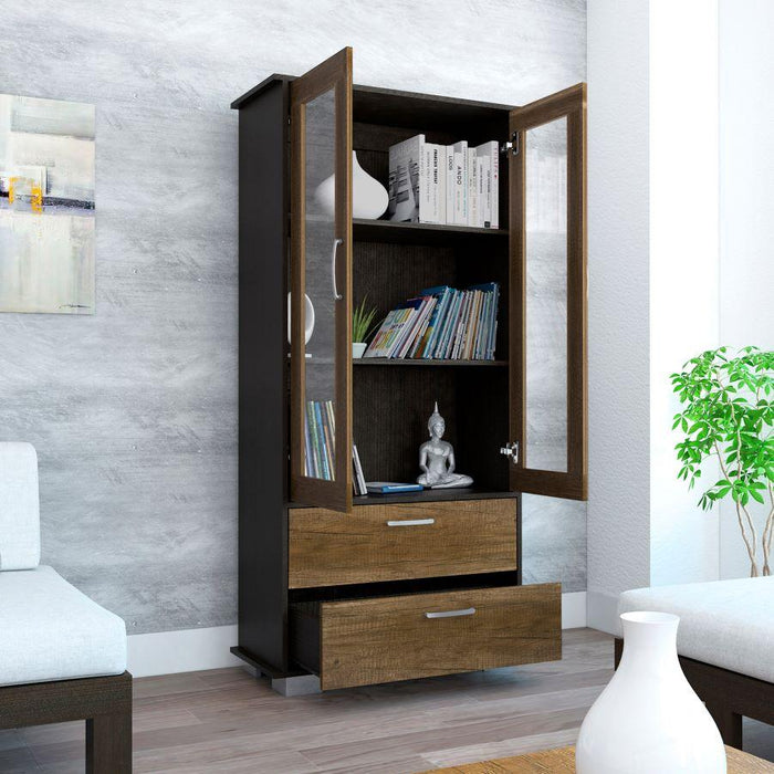 Vitrina Clasic, Wengue y Avellana, con Dos Cajones