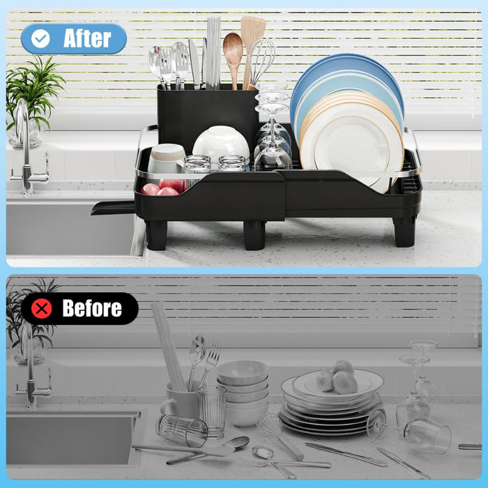 Escurridor De Platos Pureza, Negro, Metalico Cromado Expandible