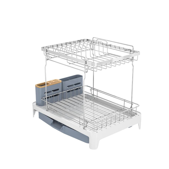 Escurridor De Platos Expandible Frescura, Gris y Blanco, en acero inoxidable