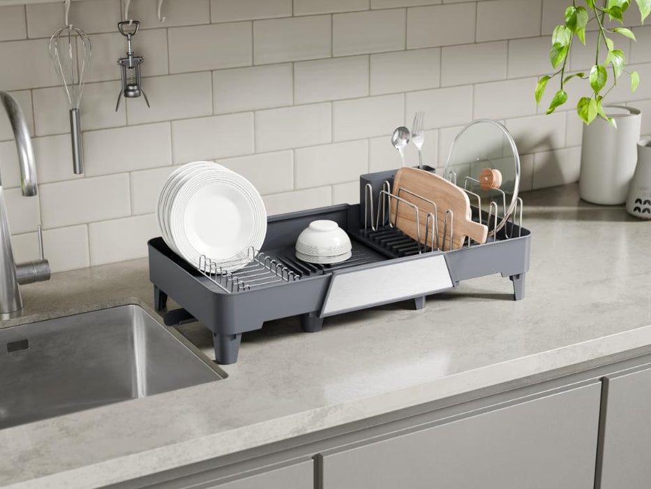 Escurridor De Platos Aquira, Gris Oscuro, Expandible con escurridor