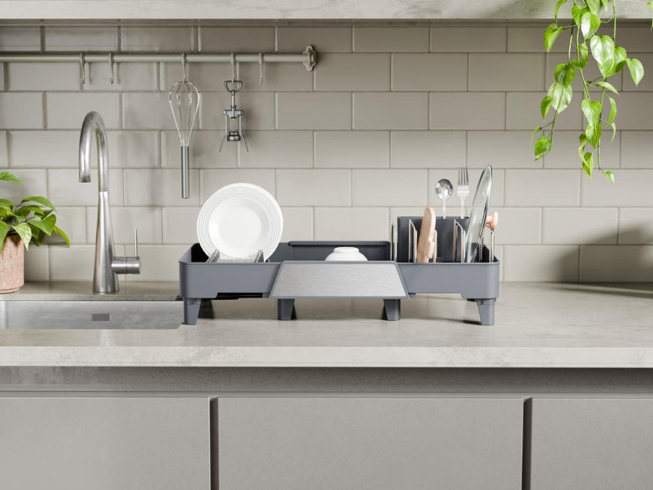 Escurridor De Platos Aquira, Gris Oscuro, Expandible con escurridor