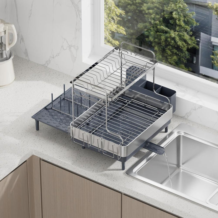 Escurridor De Platos Zenora, Gris Oscuro, de 2 niveles