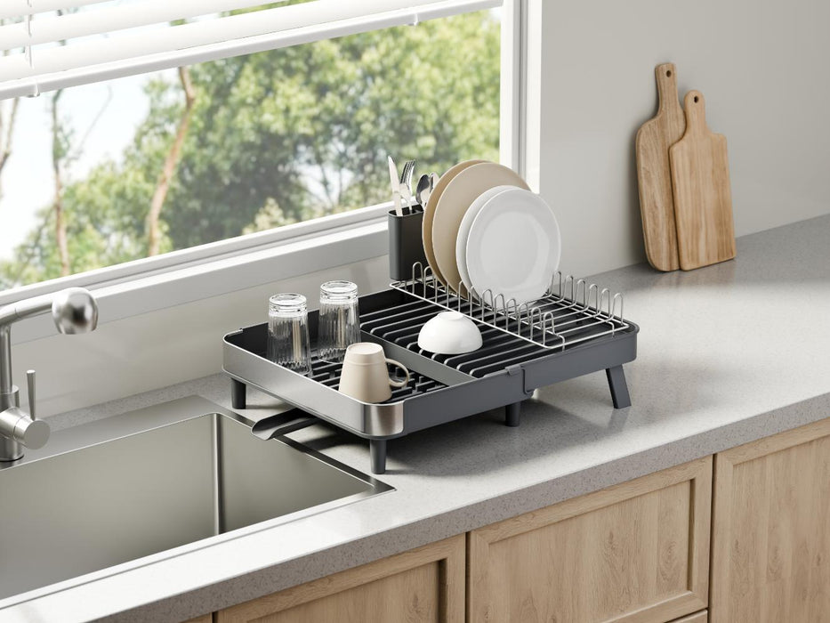 Escurridor De Platos Brillora, Gris Oscuro, Metalico Cromado Expandible