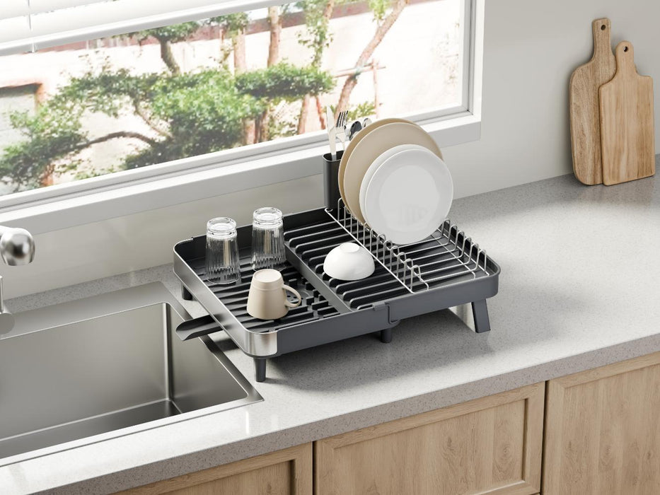 Escurridor De Platos Brillora, Gris Oscuro, Metalico Cromado Expandible