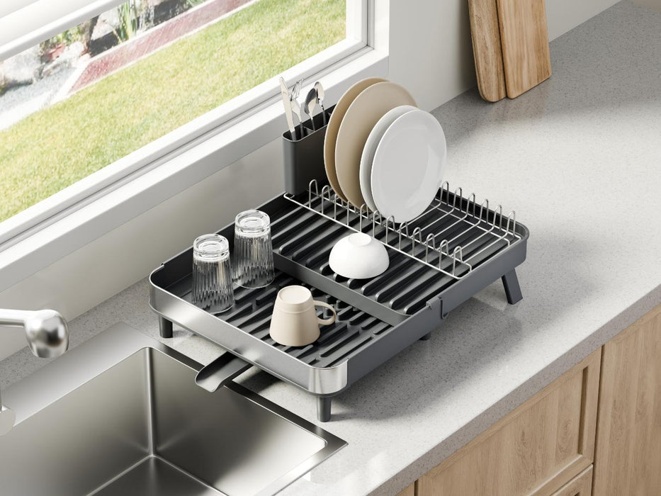 Escurridor De Platos Brillora, Gris Oscuro, Metalico Cromado Expandible