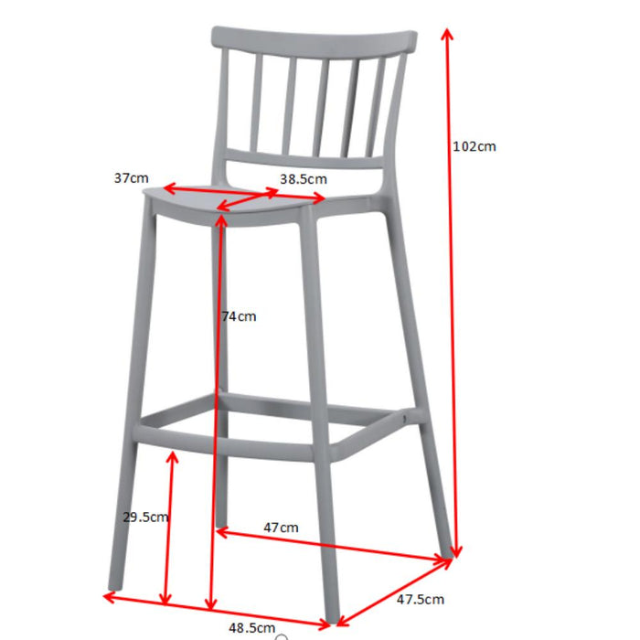 Silla para Bar Oxford, Gris, Con espaldar en barras y diseño minimalista