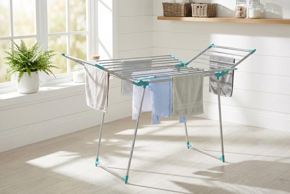 Tendedero de Piso Drymax, Gris y Azul, Plegable y Extendible