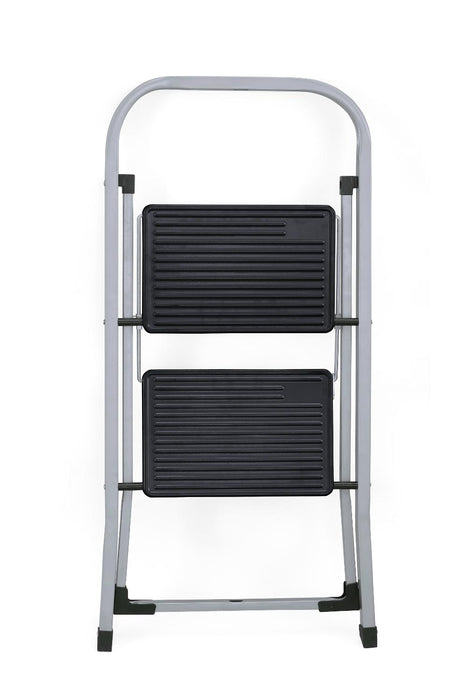 Escalera Tubular Trébol, Gris y Negro, Plagable de 2 Niveles
