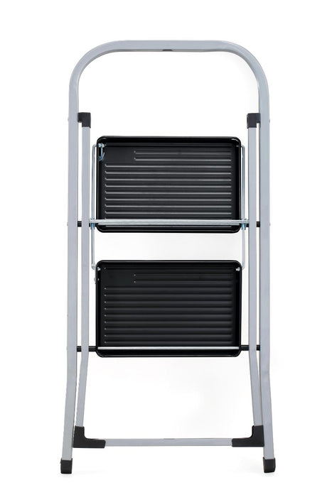 Escalera Tubular Trébol, Gris y Negro, Plagable de 2 Niveles