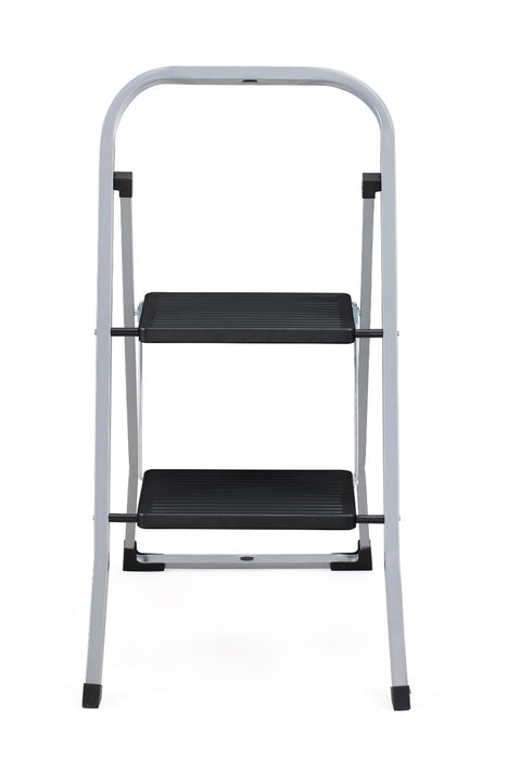 Escalera Tubular Trébol, Gris y Negro, Plagable de 2 Niveles