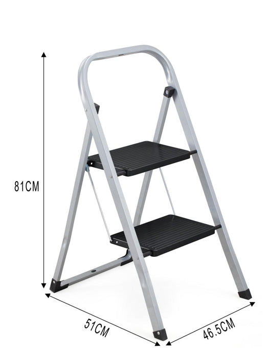 Escalera Tubular Trébol, Gris y Negro, Plagable de 2 Niveles