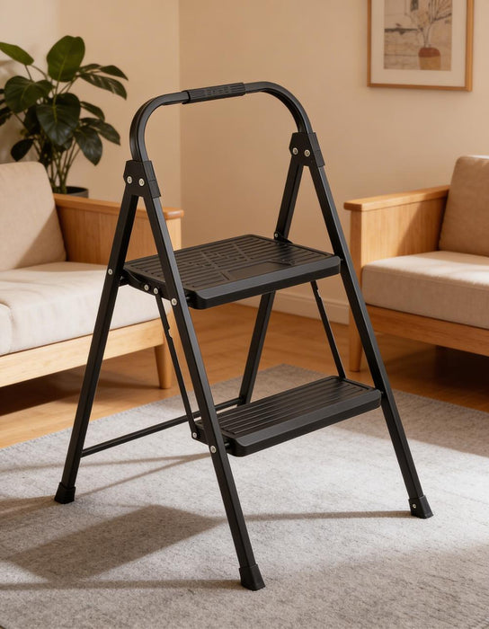 Escalera Tubular Andes, Negro, Plagable de 2 Niveles