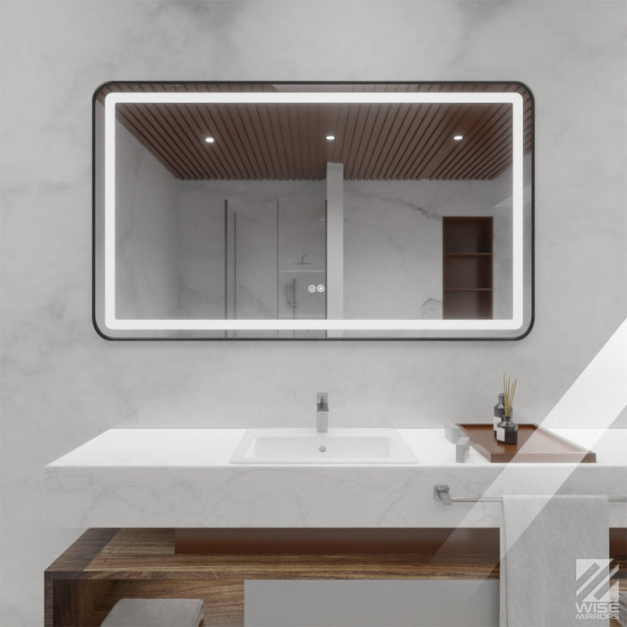 Espejo LED variable, antiempañante, marco metalico negro NYX rectangular 700x1200 mm