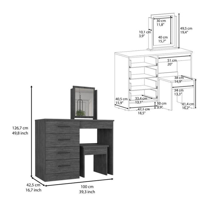 Mueble Tocador Wesley, Gris, con Cuatro Cajones Para Ubicar Maquillaje