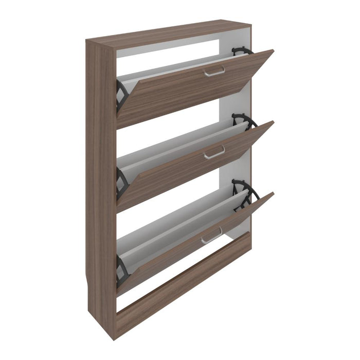 Zapatero Merlín, Avellana y Blanco, con Tres Puertas Abatibles con Manijas Metálicas