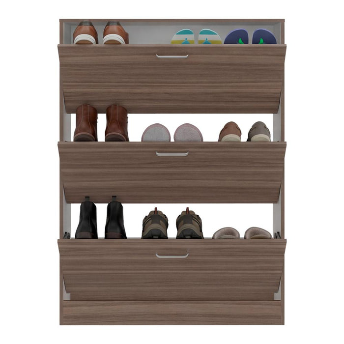 Zapatero Merlín, Avellana y Blanco, con Tres Puertas Abatibles con Manijas Metálicas