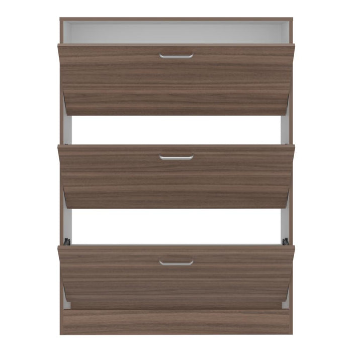 Zapatero Merlín, Avellana y Blanco, con Tres Puertas Abatibles con Manijas Metálicas