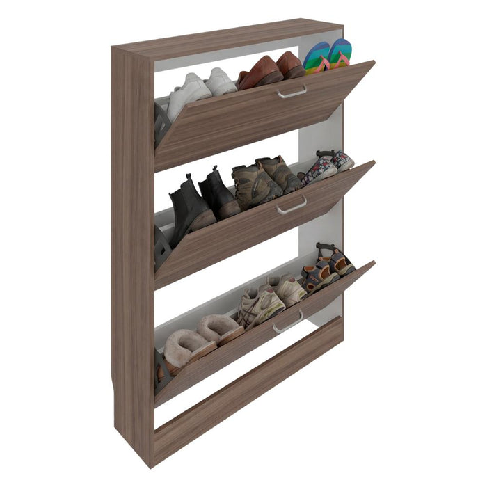 Zapatero Merlín, Avellana y Blanco, con Tres Puertas Abatibles con Manijas Metálicas