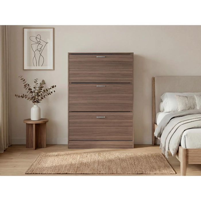 Zapatero Merlín, Avellana y Blanco, con Tres Puertas Abatibles con Manijas Metálicas