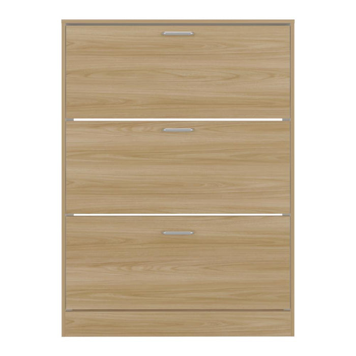 Zapatero Merlín, Fresno Europeo y Blanco, con Tres Puertas Abatibles con Manijas Metálicas