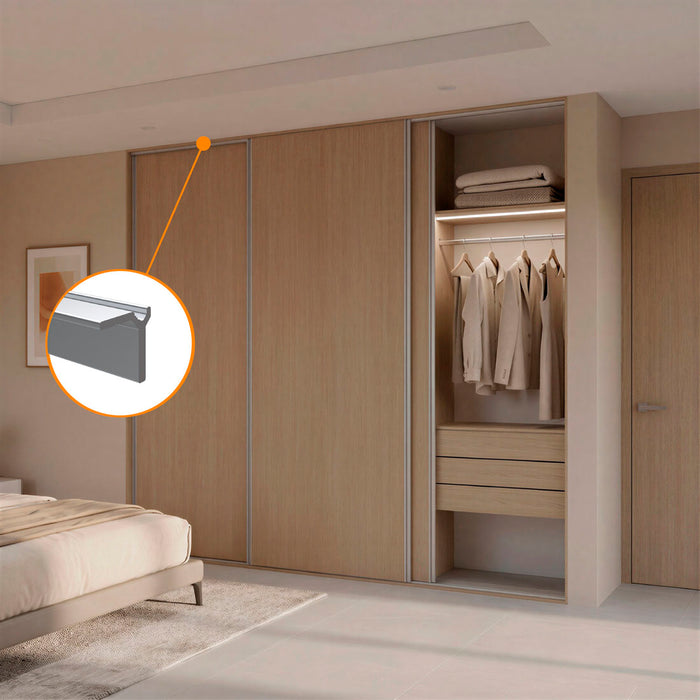 Perfil superior M52 liviano para puertas corredizas de clóset