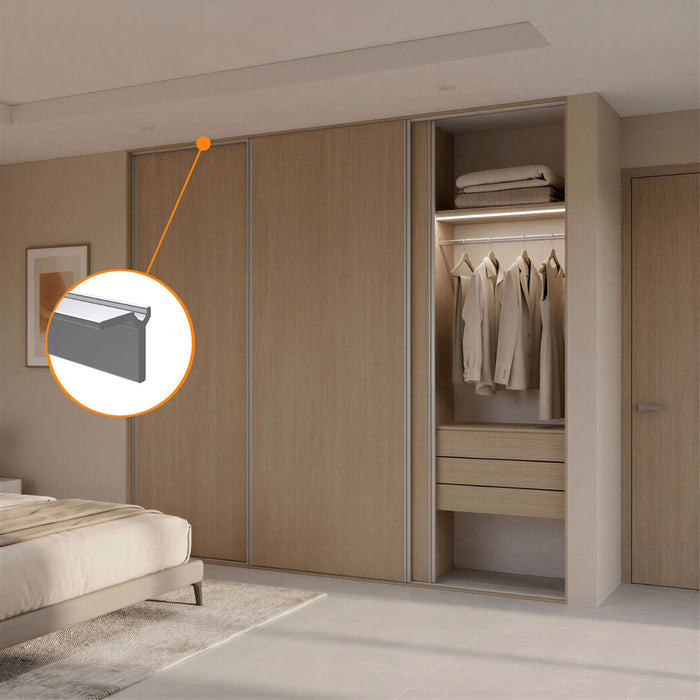 Perfil superior M52 liviano para puertas corredizas de clóset