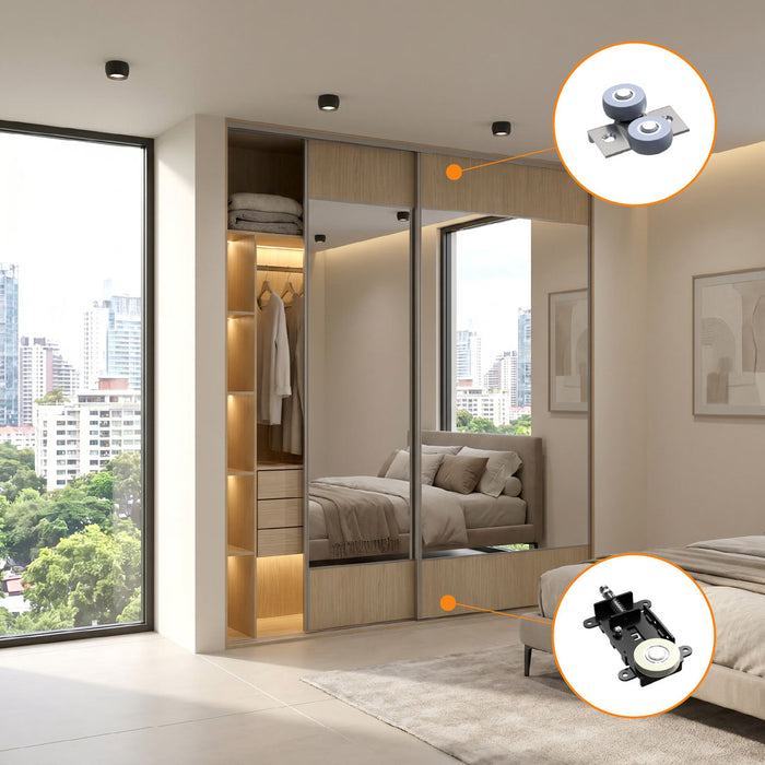 Kit de rodamientos sistema corredizo Amazonas para puerta de clóset